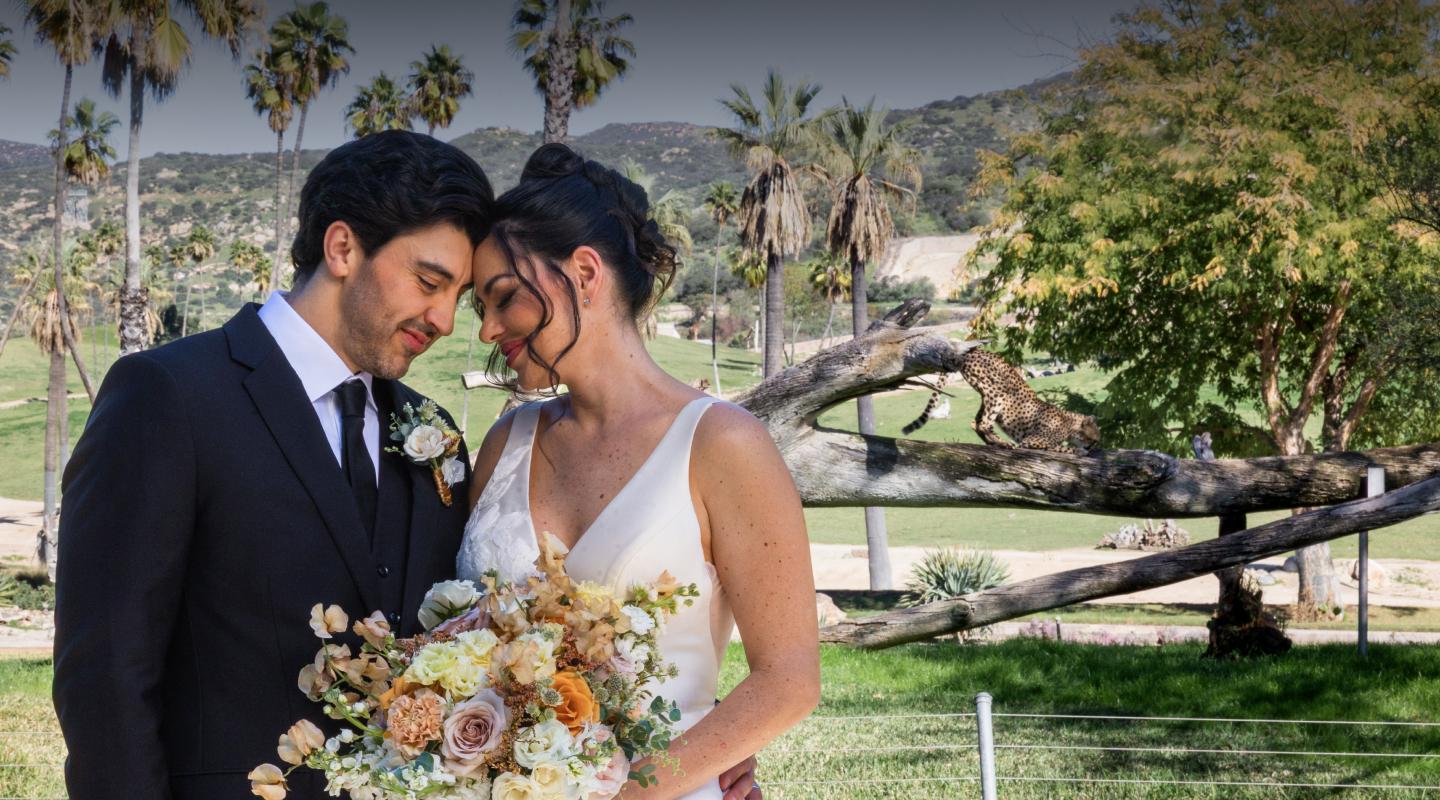 Couple in front of cheetah
