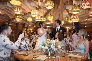 Wedding couple with friends