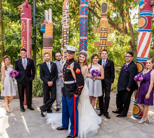 bridal party at totem poles